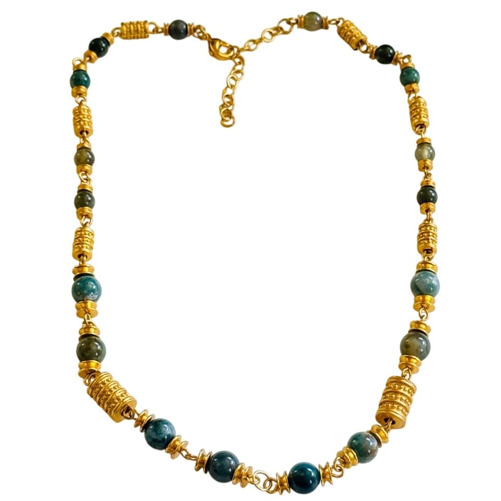 VTG Regal Necklace Byzantine Revival Gold plated jasper beaded Chain gilt 19"L